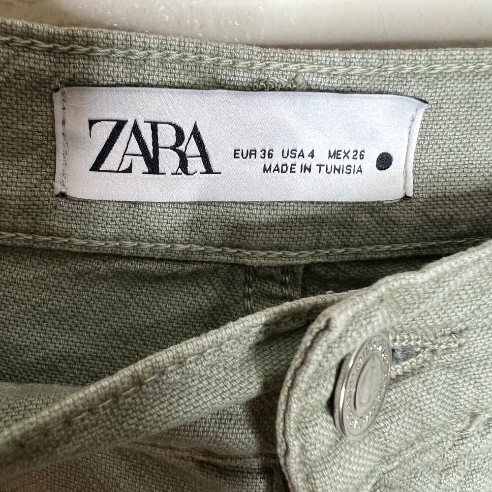Zara Balloon Jeans 4 Women Green High Waist Ankle Crop 100% Cotton Casual Trendy - Picture 4 of 8